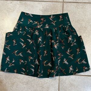Flat Black Pegleg NYC Dark Green Duck Print Mini Skirt 0 grandma cottagecore